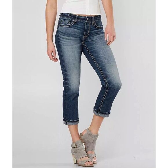 Buckle Denim - BKE Buckle Payton Stretch Crop Jeans Mid Rise Curvy Fit Whiskered Flattering 31